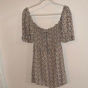 Faithfull the Brand Cream Mini Dress with Brown and Blue Floral Print